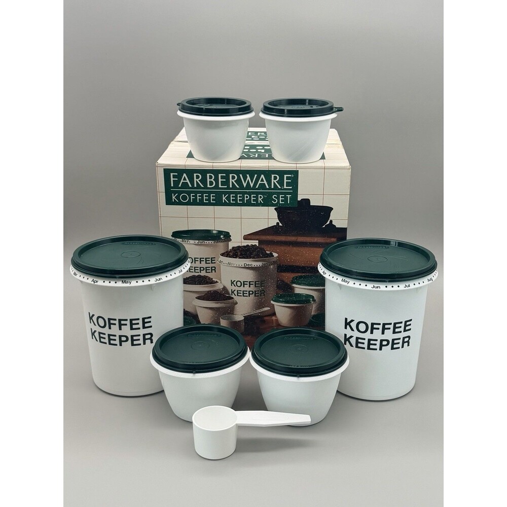 VTG Farberware Koffee Keeper Set 13 Pc Hunter Green Coffee Canisters 90s Retro